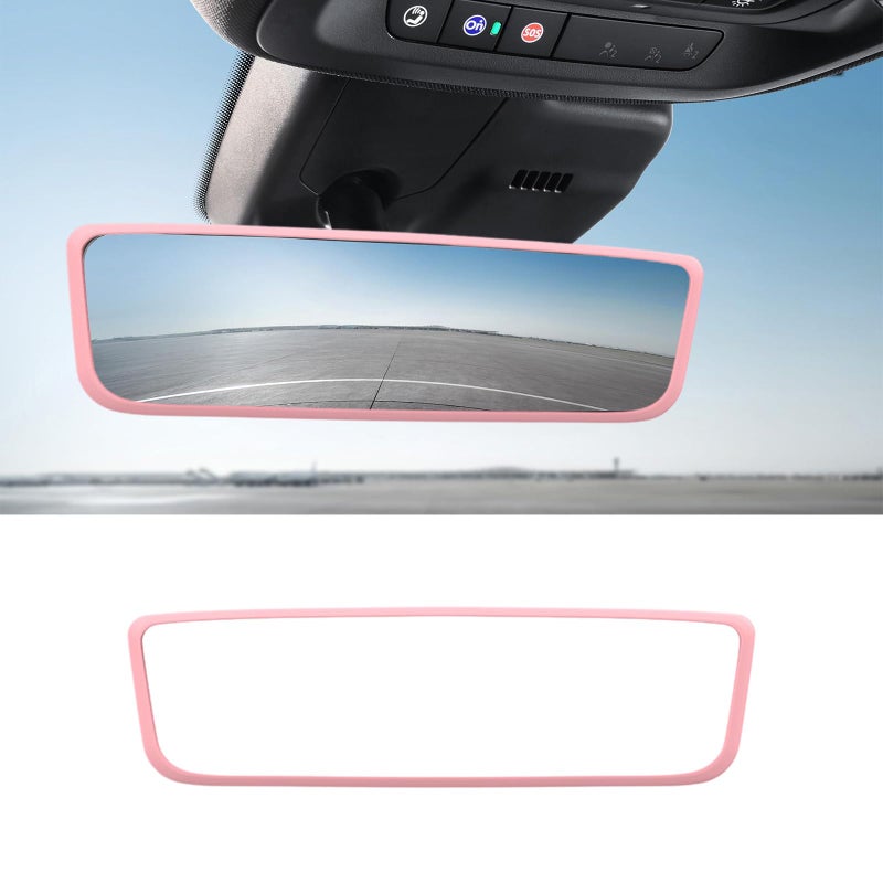 Ohleats Car Rear View Mirror Protector Frame Silicone Auto Rearview Edge Protection Cover Compatible with Model 3 Model Y Interior Rear View Trim Frame Decoration Car Accessories Pink - Image 3