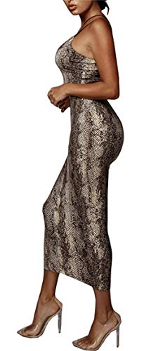 PRIMODA Women's Sexy Neon Asymmetrical Spaghetti Strap Dress Deep V-Neck Sleeveless Bodycon Midi Club Dress (Snake M) - Image 5