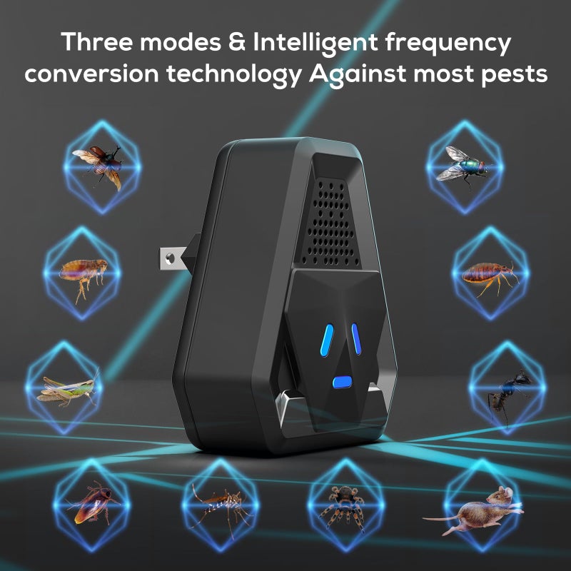 CleanFlow 2026 Ultrasonic Repeller & Insect Indoor Repeller,Ultrasonic and Repellent for Roach,Rodent,Mouse,Bugs,Mosquito,Mice,Spider,Ant,3 Mode Switching,Black EPA Est. No.: 102445-CHN-1 - Image 2