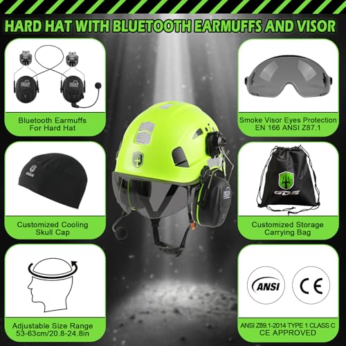 GREEN DEVIL Hard Hat with Bluetooth Ear Muffs and Visor Vented Work Safety Helmet for Men Women ANSI Z891 Approved Hardhat Cascos de Construccion Ideal for Industrial Construction - Image 3