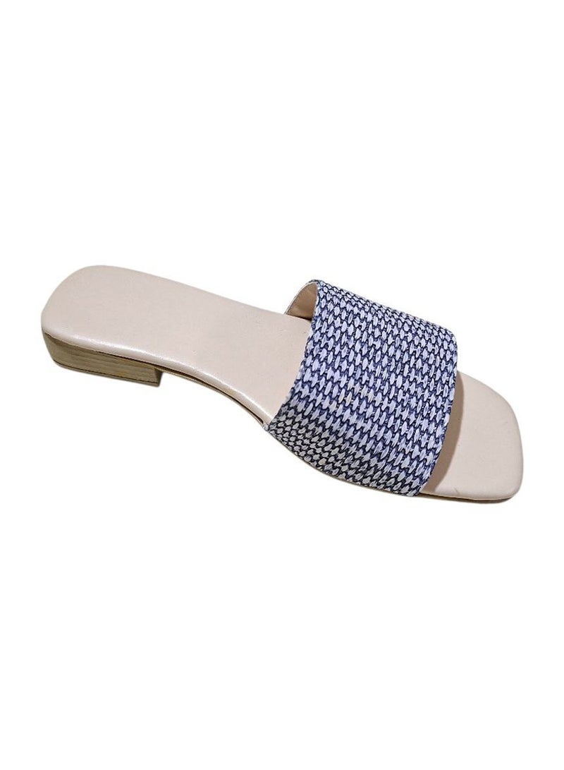 Karisma Simple Strap Flat Squared Toe Slippers With Canvas Material - Image 3