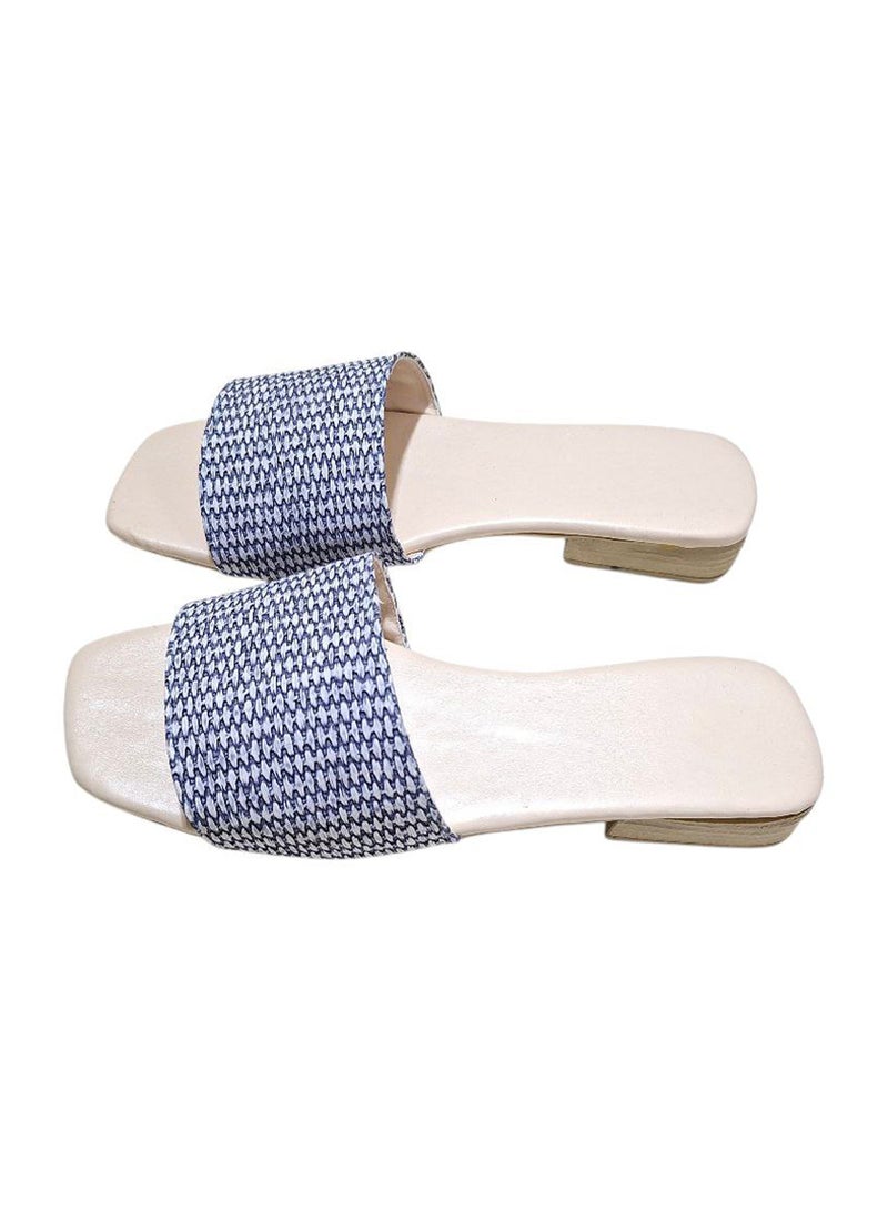 Karisma Simple Strap Flat Squared Toe Slippers With Canvas Material - Image 2