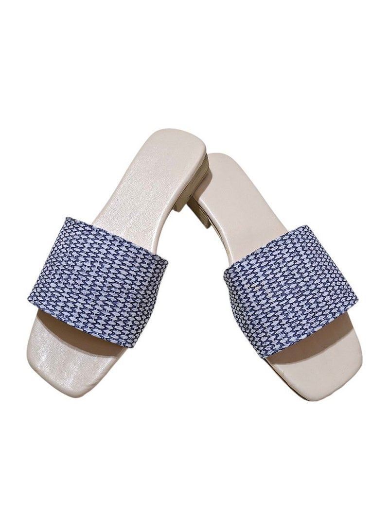 Karisma Simple Strap Flat Squared Toe Slippers With Canvas Material - Image 1