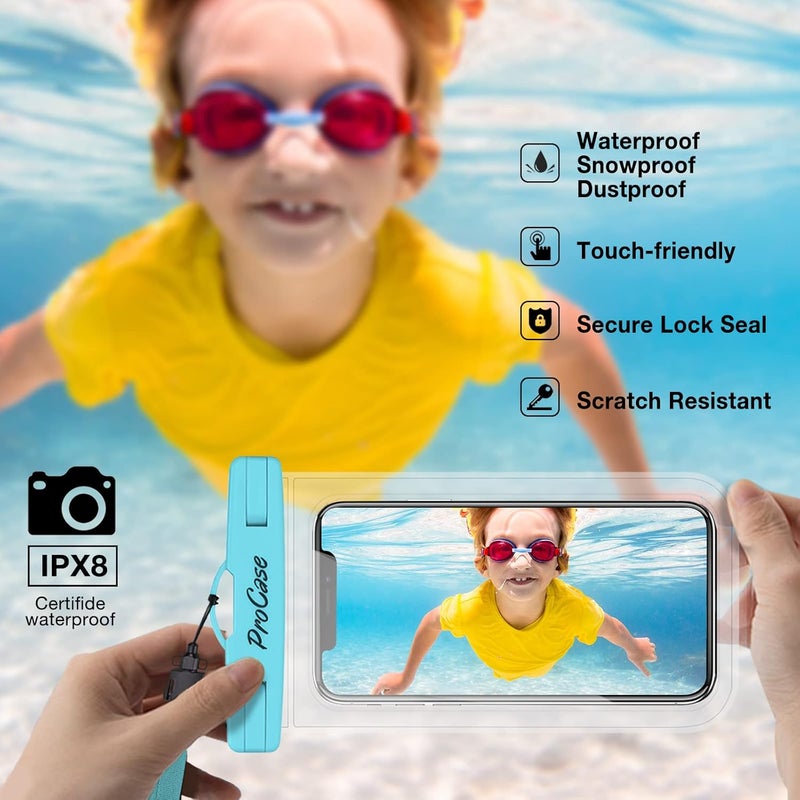 Procase 2 Pack Waterproof Phone Pouch Case, 7" Universal Underwater Cellphone Dry Bag for iPhone 17 Air 16 15 14 13 Pro Plus Max 12 11, Galaxy S24 S23 S22 Ultra Pixel -Blue/Pink - Image 3