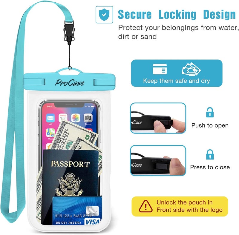 Procase 2 Pack Waterproof Phone Pouch Case, 7" Universal Underwater Cellphone Dry Bag for iPhone 17 Air 16 15 14 13 Pro Plus Max 12 11, Galaxy S24 S23 S22 Ultra Pixel -Blue/Pink - Image 4
