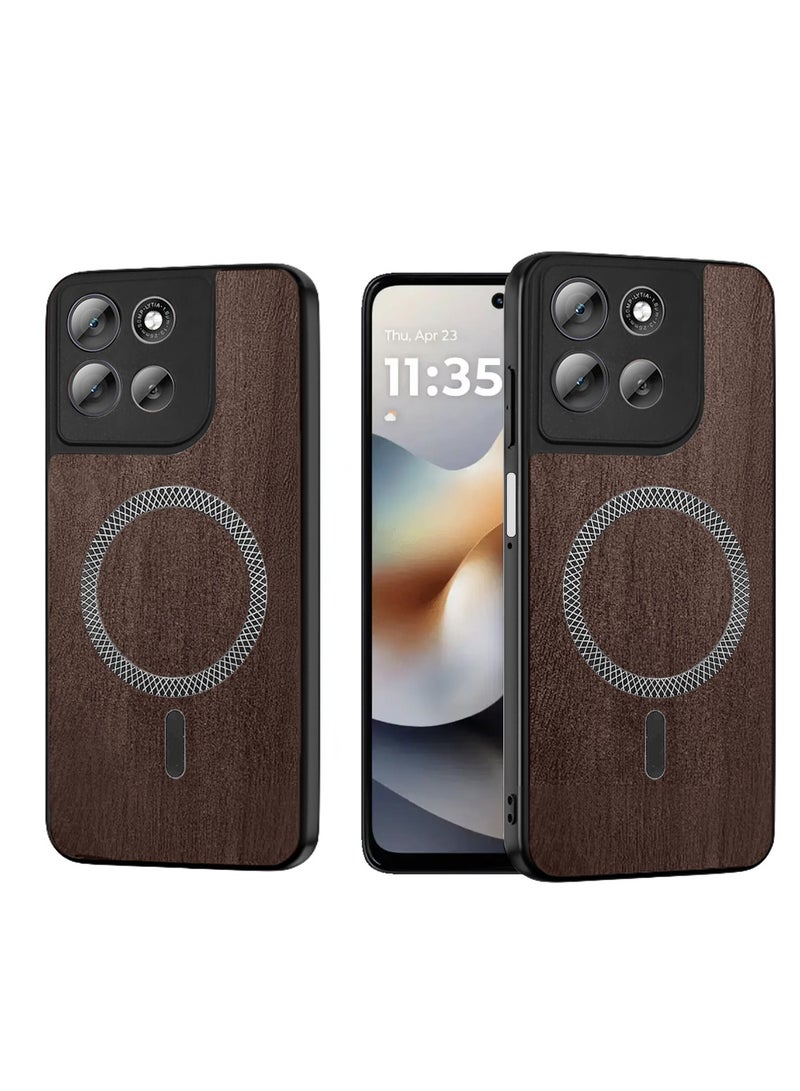 Wtech Motorola Moto G56 5G 2025 Wood Texture Strong Magnetic Case Plus Shell Shockproof Magsafe Hard PC Rear Case Cover (MCMPMN) - Walnut Wood - Image 1