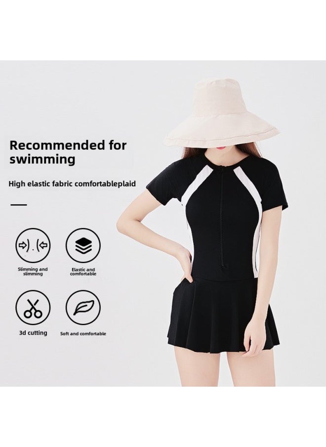 Generic - Full-body Long-sleeved Sunscreen Swimsuit Conservative Skirt One-piece Long-sleeved Trousers Sports Swimsuit Women's Diving Suit-Color:5545 Short-sleeved Split (shorts)-Size:L (44.50 Kg-48.00 Kg - Image 1