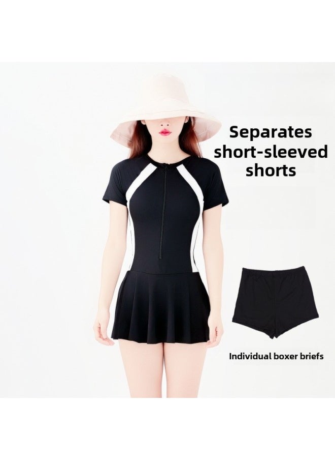 Generic - Full-body Long-sleeved Sunscreen Swimsuit Conservative Skirt One-piece Long-sleeved Trousers Sports Swimsuit Women's Diving Suit-Color:5545 Short-sleeved Split (shorts)-Size:L (44.50 Kg-48.00 Kg - Image 1