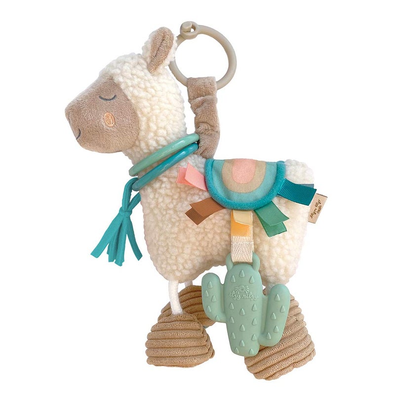 Itzy Ritzy Link & Love Toy for Stroller or Car Seat; Features Textured Ribbons, Crinkle Sounds, Clinking Rings & Silicone Teether; Designed For Ages 0 Months and Up (Llama) - Image 1