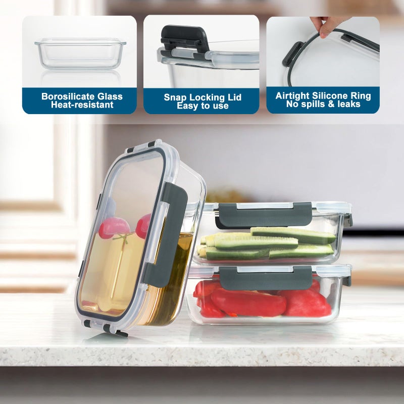 BAYZZ 10 Pack Glass Meal Prep Containers, Glass Food Storage Containers with Lids, Airtight Lunch Box, Freezer,Oven,Microwave and Dishwasher Safe - Image 2