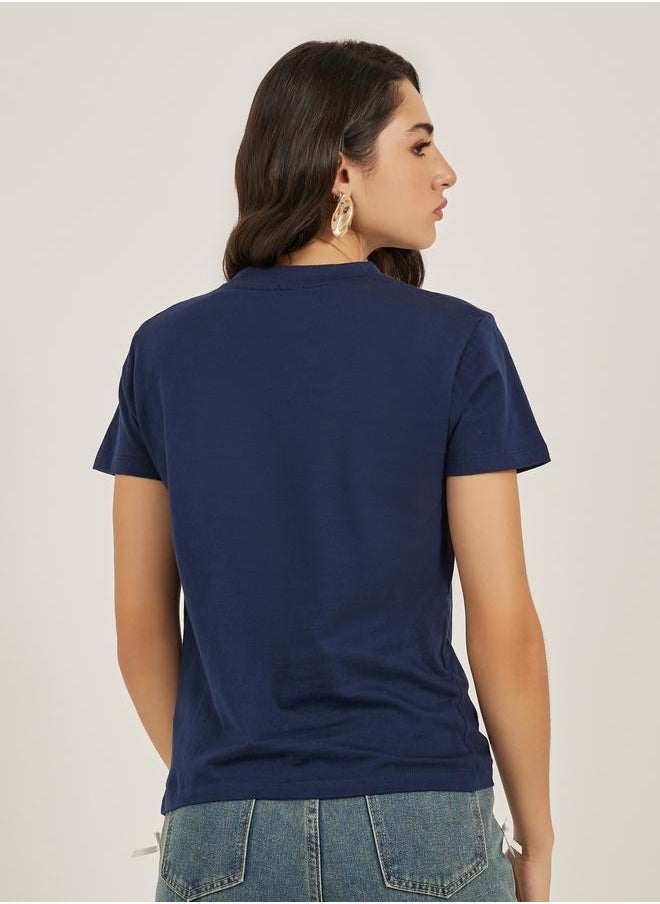 Styli Styli Slogan Print Round Neck Regular Fit T-Shirt  - Image 5