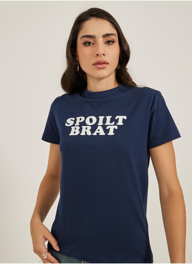 Styli Styli Slogan Print Round Neck Regular Fit T-Shirt  - Image 3