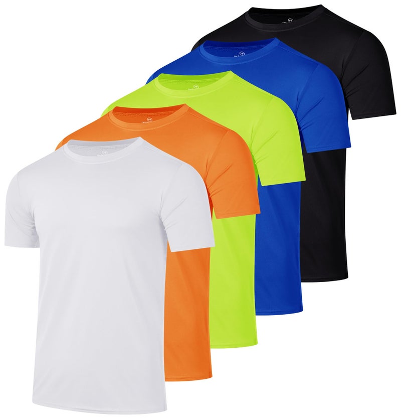 REALESSENTIALS Real Essentials 5 Pack: Youth Dry-Fit Wicking Active Athletic Performance Short Sleeve T-Shirt Boys & Girls Shirts-Set 11,Large (12-14) - Image 1