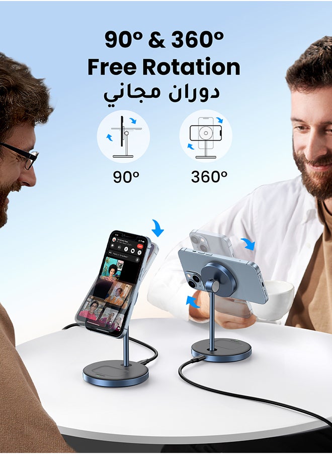 Generic - 2 IN 1 Magsafe Stand ChargerDesk Magnetic Charger For iPhone 16 15 Fast Charging Stand For New Airpods 4 3 Magsafe Dock 360 Free Rotation Angle Adjustable For iPhone 16 15 Pro Max 14 13 12 Black - Image 1