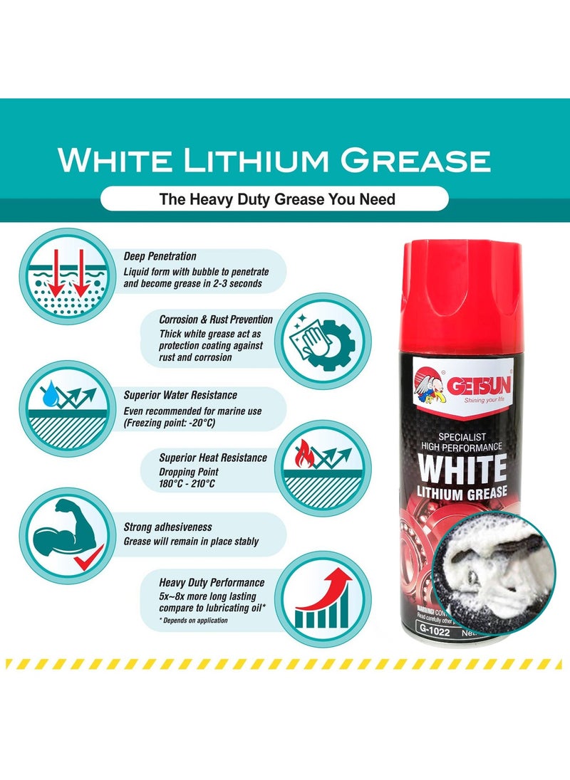 GETSUN GETSUN White Lithium Grease Spray For Superior Lubrication High-Performance 450ml G-1022  - Image 5