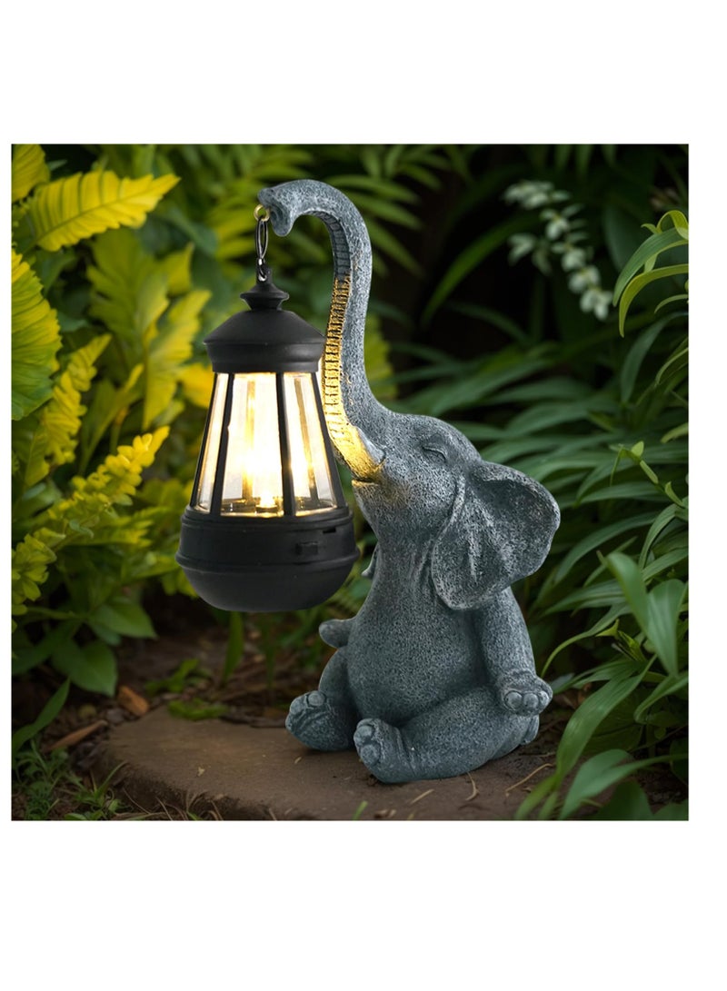 Excefore Elephant Decoration with Solar Lantern, Garden Figures for Outdoor Garden Decoration, Weatherproof LED Solar Elephant Lamp for Balcony Garden, Gifts for Women Men Mum Birthday Gift, Grey - Image 1