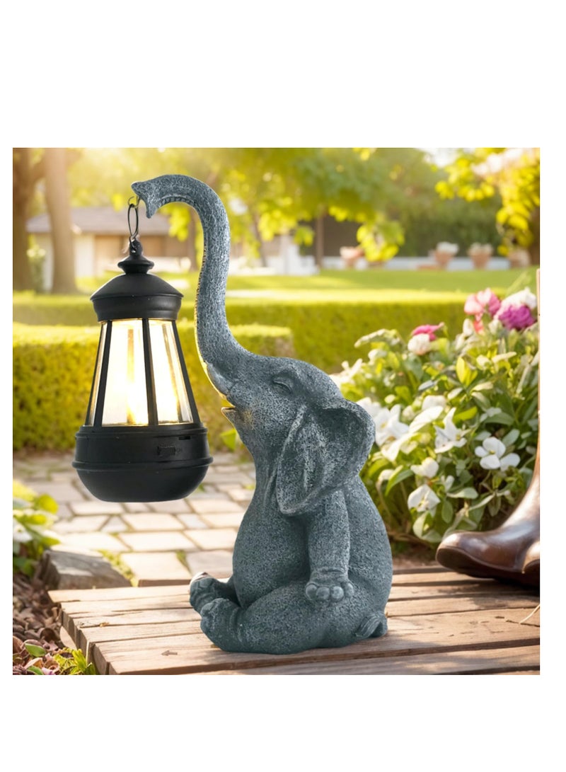 Excefore Elephant Decoration with Solar Lantern, Garden Figures for Outdoor Garden Decoration, Weatherproof LED Solar Elephant Lamp for Balcony Garden, Gifts for Women Men Mum Birthday Gift, Grey - Image 5