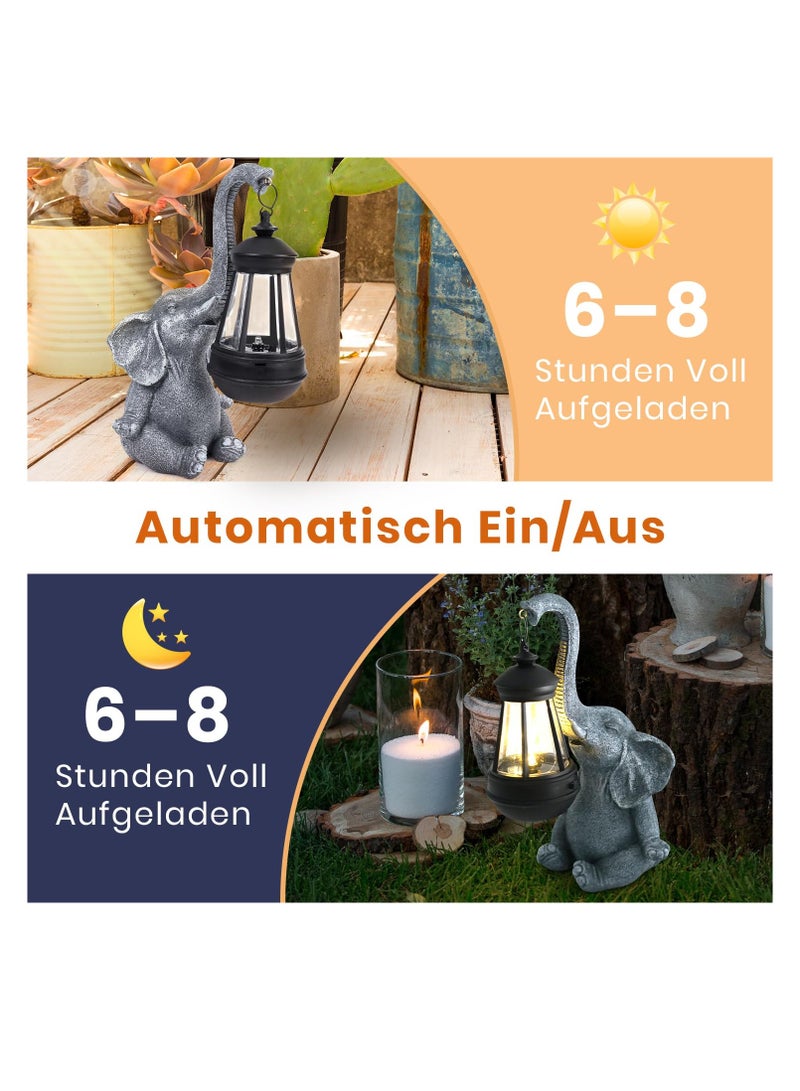 Excefore Elephant Decoration with Solar Lantern, Garden Figures for Outdoor Garden Decoration, Weatherproof LED Solar Elephant Lamp for Balcony Garden, Gifts for Women Men Mum Birthday Gift, Grey - Image 3