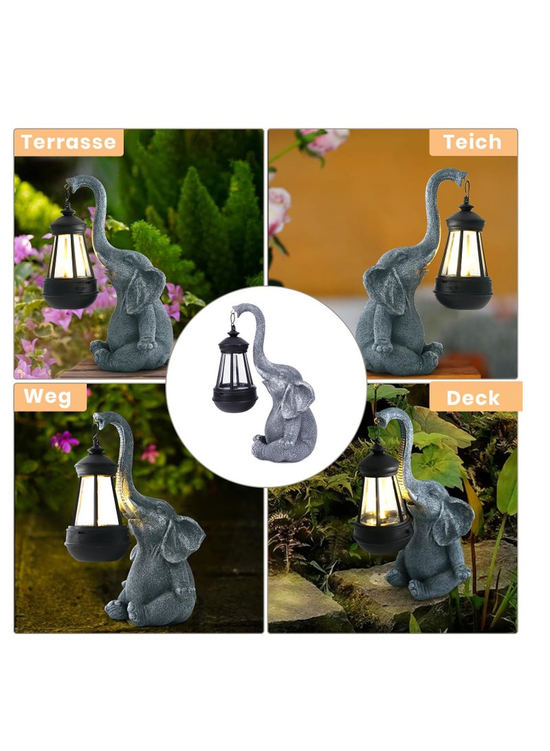 Excefore Elephant Decoration with Solar Lantern, Garden Figures for Outdoor Garden Decoration, Weatherproof LED Solar Elephant Lamp for Balcony Garden, Gifts for Women Men Mum Birthday Gift, Grey - Image 4