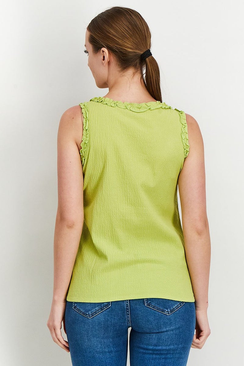 promod Women V-Neck Sleeveless Textured Top, Lime - Image 2