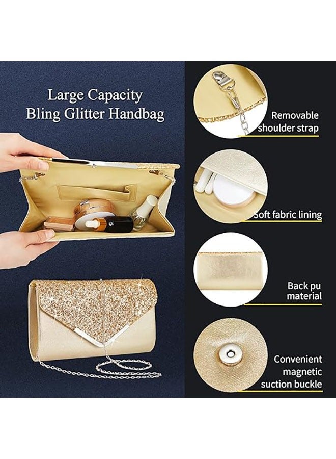 Arabest 5 Pcs Purse Rhinestone Jewelry Set,Rhinestone Clutch Purse Bride Prom Jewelry Necklace Earrings Bracelets for Women,Suitable for Wedding,Party,Anniversary,Gold  - Image 3