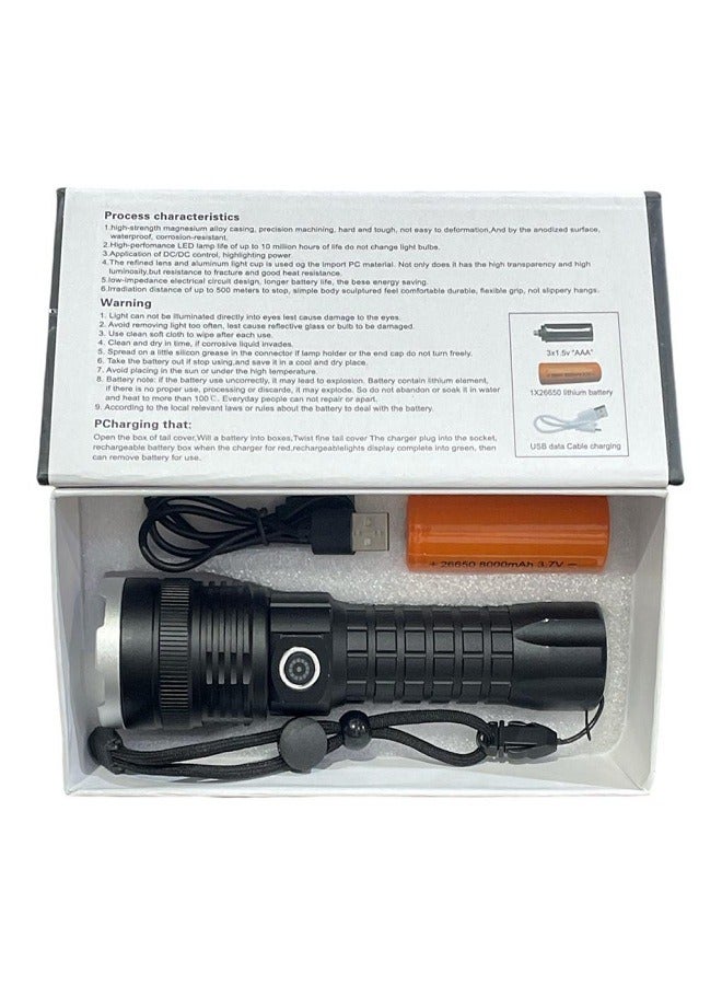 P90 High Power LED Tactical Flashlight Rechargeable 900000 Lumens XHP70.2 Chip Zoomable Flashlight 5 Lighting Modes IPX7 Waterproof for Camping Hiking Emergency - Image 1