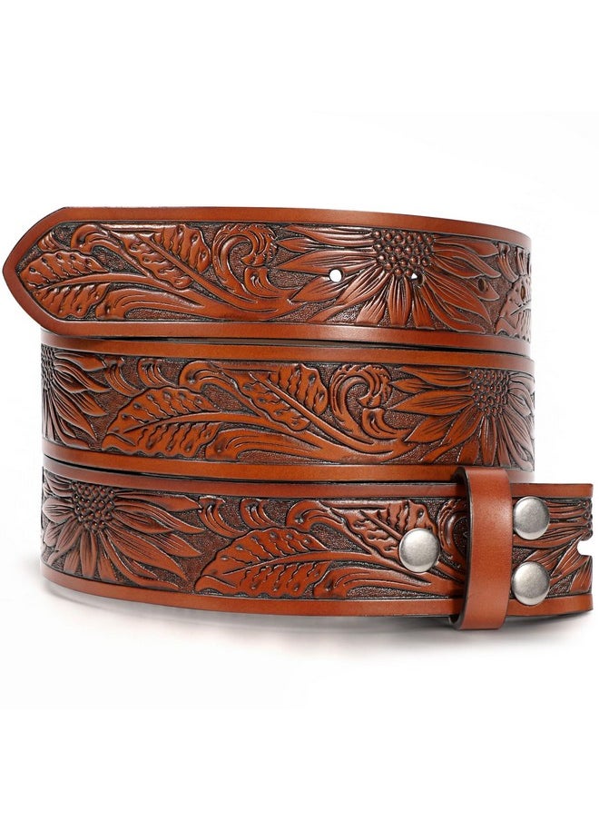XZQTIVE - Men Women Cowboy Cowgirl Belt Strap Leather Western Belt Strap With Bullfloral Engraved For Jeans Pants 1.5'' Wide Sunflower Brown Fits Wasit Size 3034 Inches - Image 1