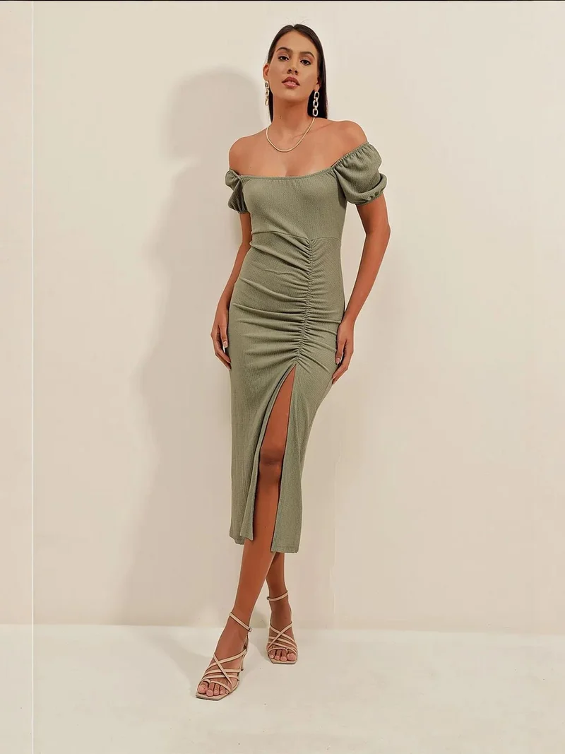 BIG DART BDART Textured Midi Knit Dress with Square Collar