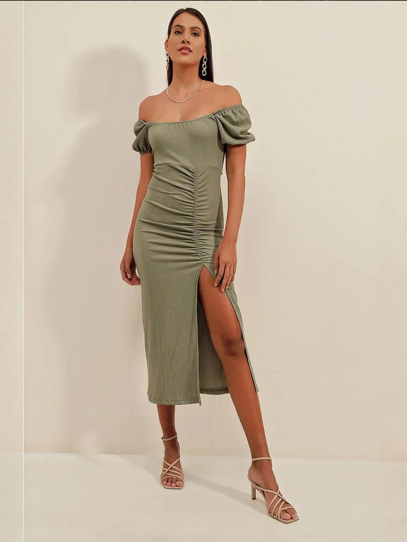 BIG DART BDART Textured Midi Knit Dress with Square Collar