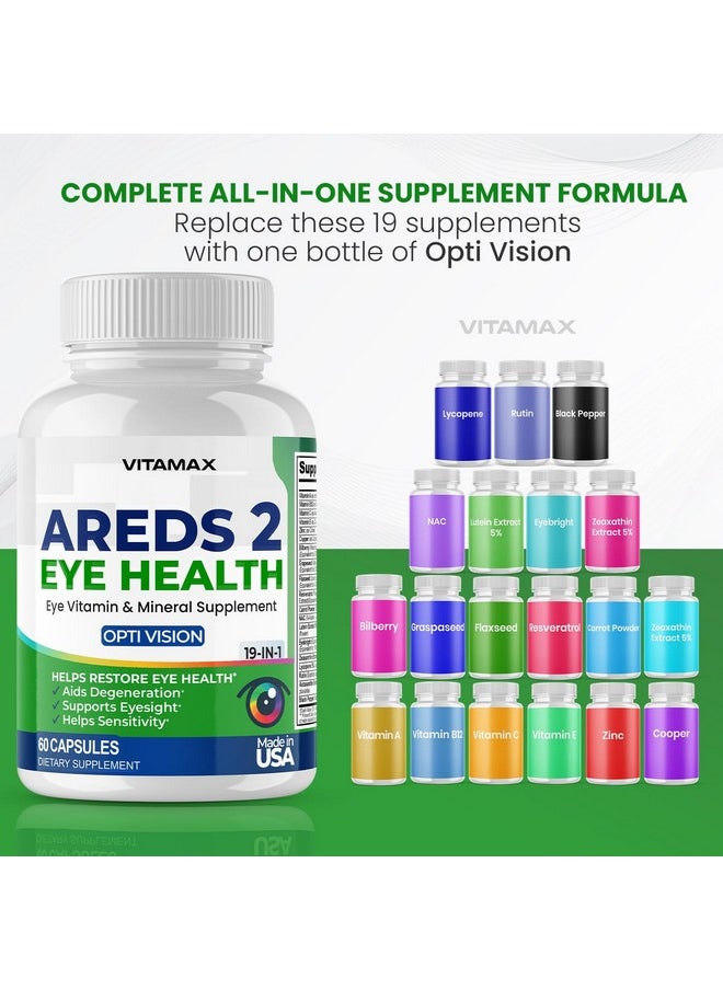 Vitamax - AREDS 2 Eye Vitamins - Lutein, Zeaxanthin, Bilberry, Astaxanthin Mineral Vision Supplement - Supports Eye Strain, Dry Eyes, Pressure, and Vision Health - Made in USA - 120ct - Image 1