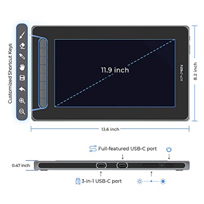 Artist12_2nd drawing monitor for digital art, full-laminated glass, black, tilt function and X3 battery-free stylus with USB-C connectivity - Image 2