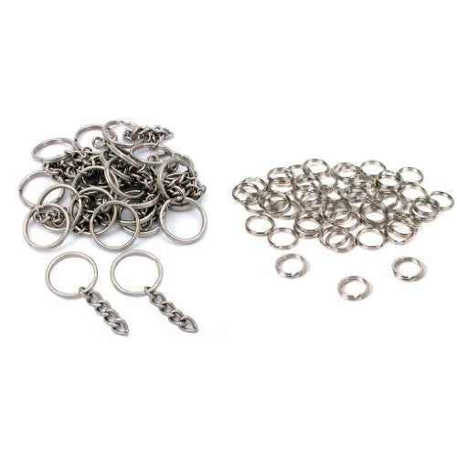FindingKing Nickel Plated Key Chain Rings W/Chain & Split Rings Jewelry Connectors 50 Pcs - Image 3