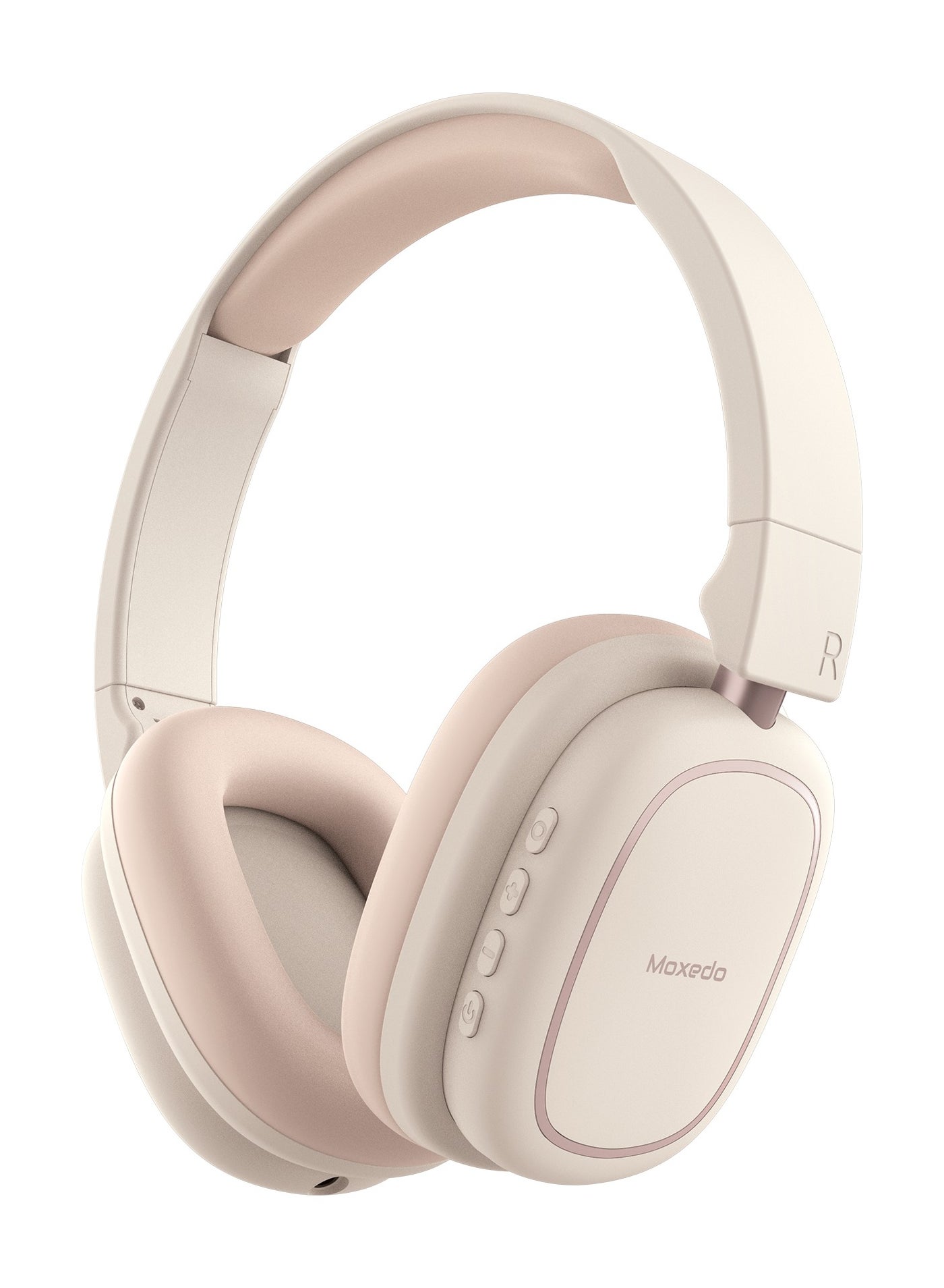 Moxedo Rave Bass Wireless ANC Headphone 42dB Active Noise Cancelling Over-Ear Headphone Dual Powered, 33 Hours Long Playtime with Built-in Microphone (Beige)