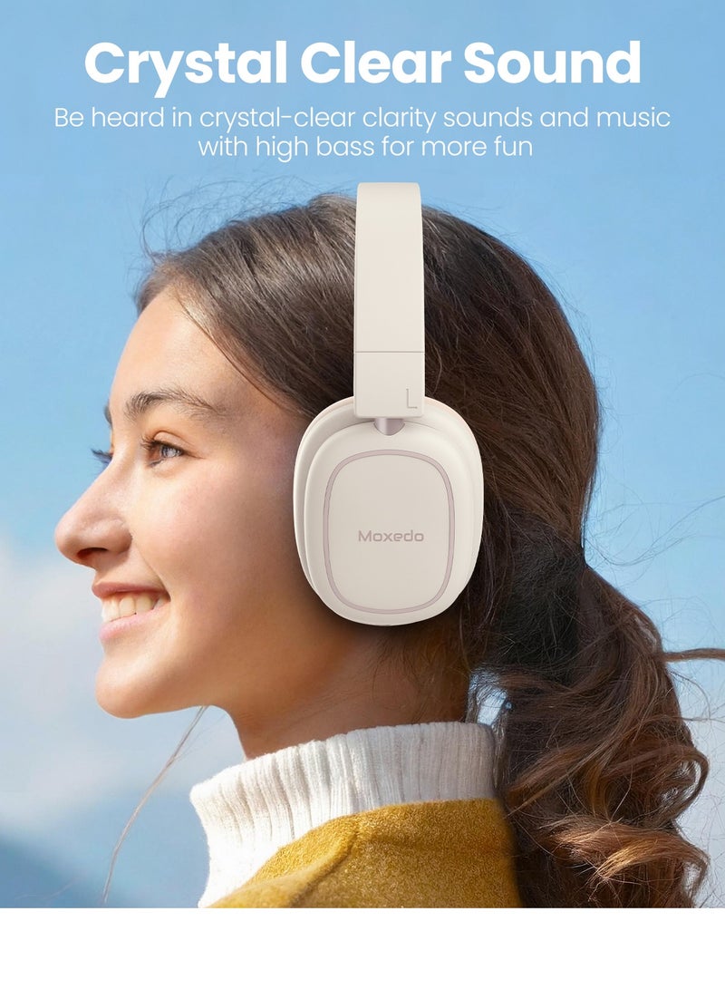 Moxedo Moxedo Rave Bass Wireless ANC Headphone 42dB Active Noise Cancelling Over-Ear Headphone Dual Powered, 33 Hours Long Playtime with Built-in Microphone (Beige)  - Image 2