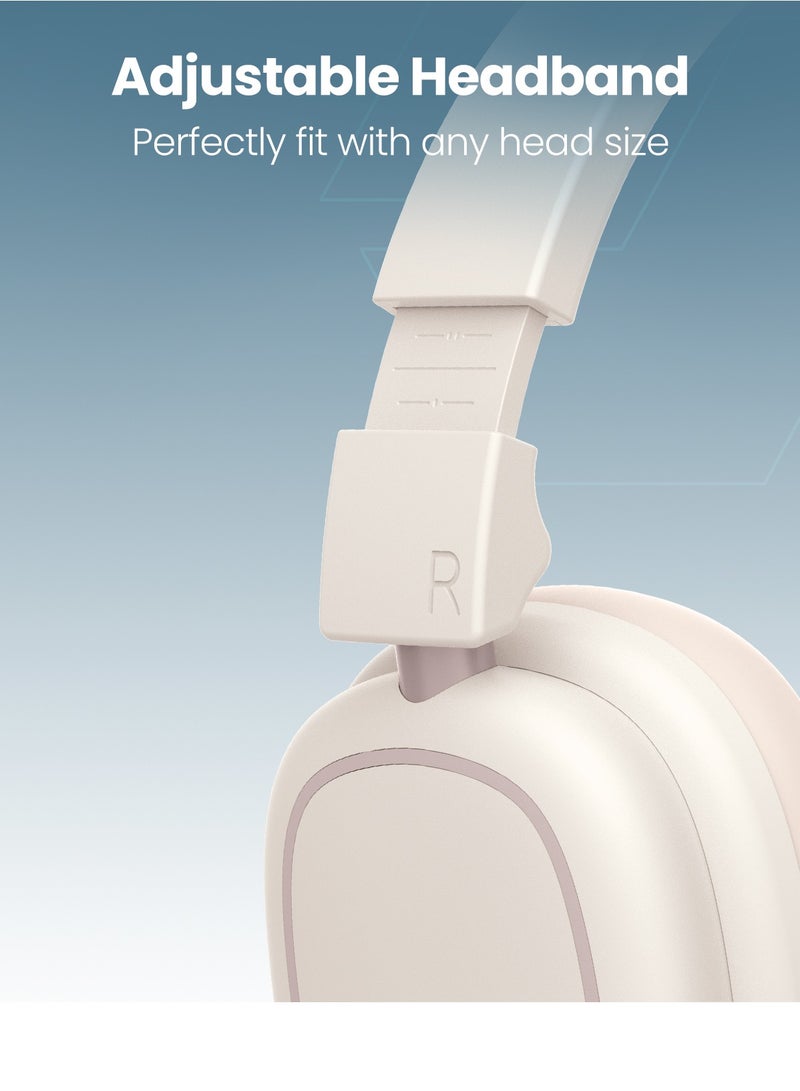 Moxedo Moxedo Rave Bass Wireless ANC Headphone 42dB Active Noise Cancelling Over-Ear Headphone Dual Powered, 33 Hours Long Playtime with Built-in Microphone (Beige)  - Image 4