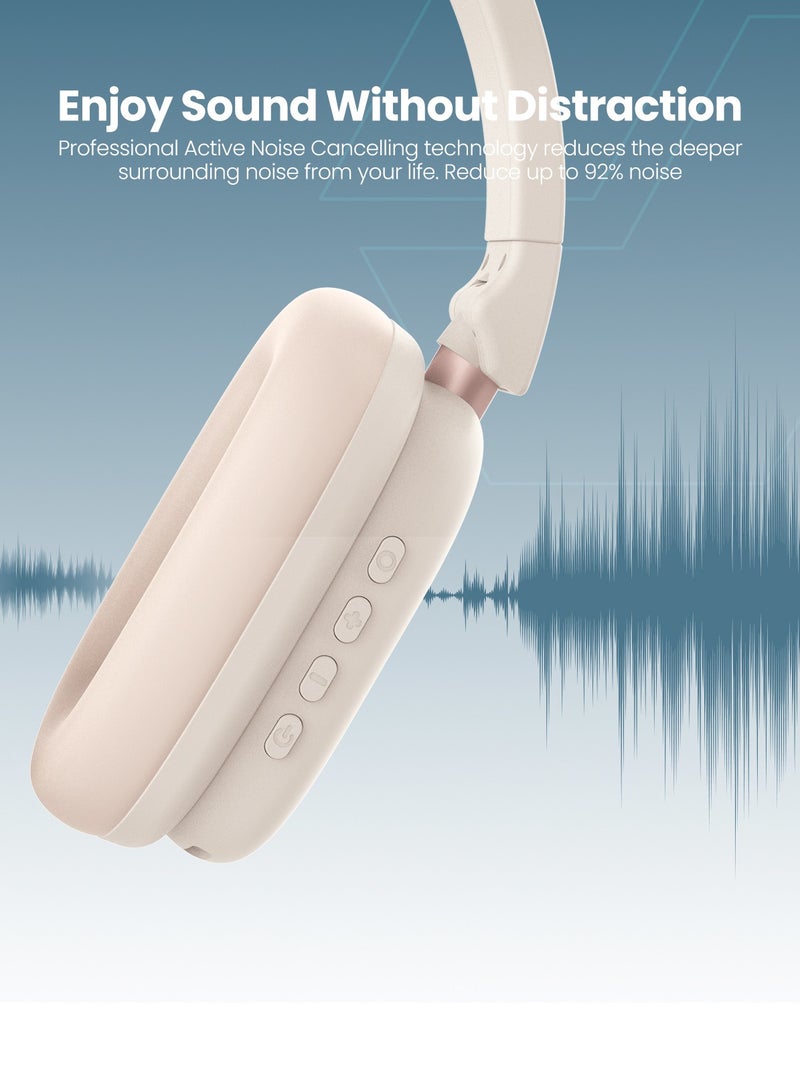 Moxedo Moxedo Rave Bass Wireless ANC Headphone 42dB Active Noise Cancelling Over-Ear Headphone Dual Powered, 33 Hours Long Playtime with Built-in Microphone (Beige)  - Image 5
