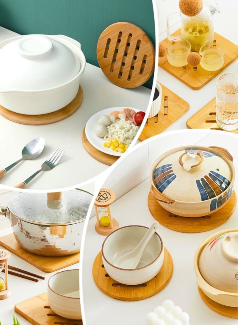 Chase Up Hot Pads Trivet,Table Solid Bamboo Wood Trivets for Hot Dishes and Pot with Non-Slip Pads Heat Resistant Pads Teapot Trivet 4pcs(Multi Size,2 Square 2 Round) - Image 2