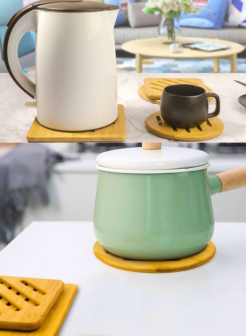 Chase Up Hot Pads Trivet,Table Solid Bamboo Wood Trivets for Hot Dishes and Pot with Non-Slip Pads Heat Resistant Pads Teapot Trivet 4pcs(Multi Size,2 Square 2 Round) - Image 3