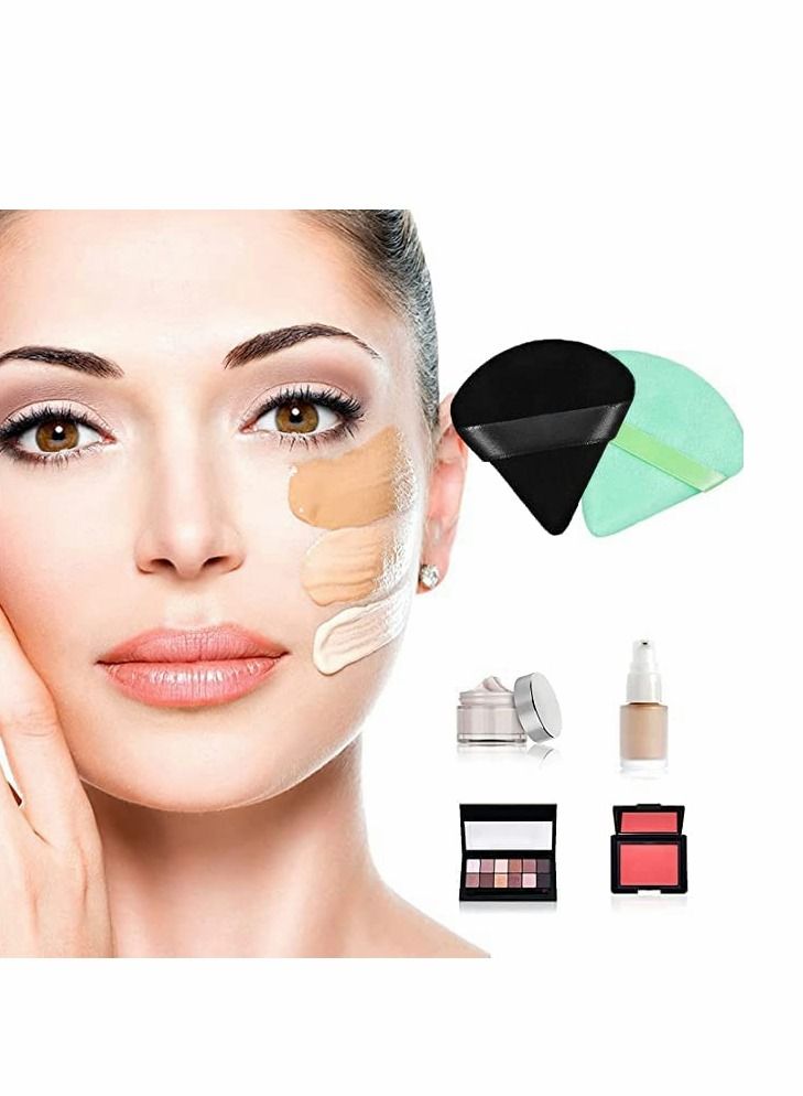 SYOSI Triangle Powder Puff , 10Pcs Soft Makeup Powder Puffs Reusable Powder Puff Triangle Dry Wet Velour Puff for Loose Powder Daily Makeup Foundation Cream Blush (Green & Black) - Image 2