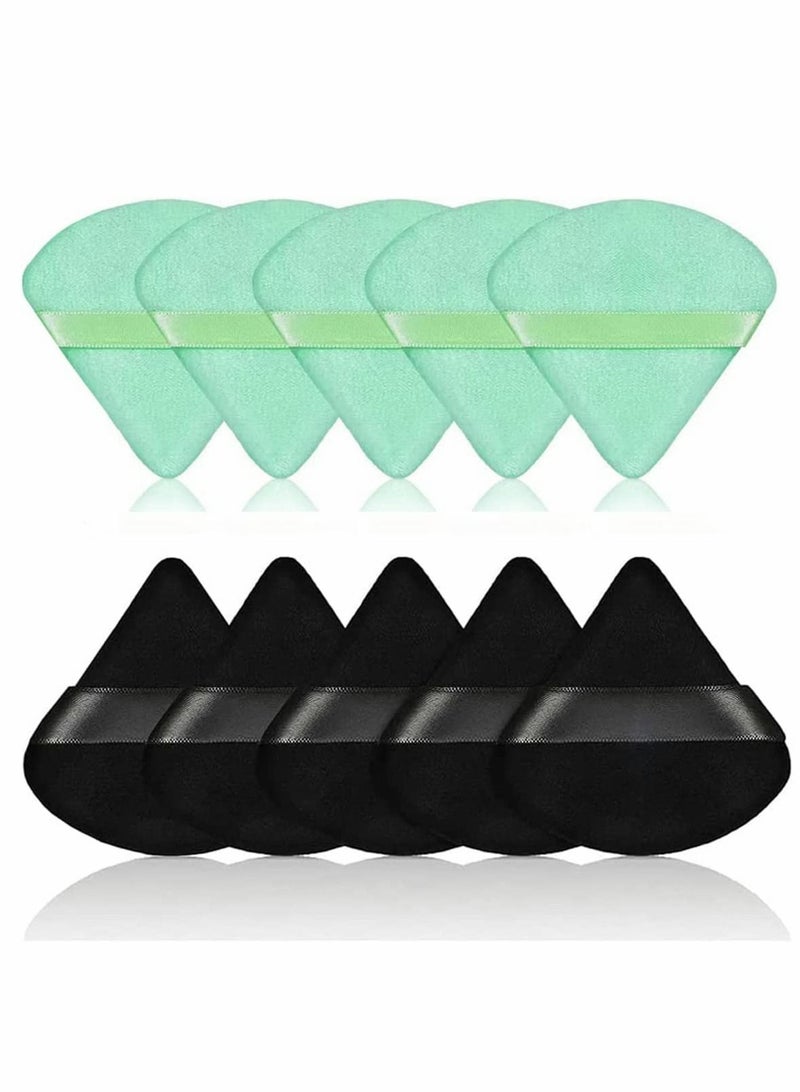 SYOSI Triangle Powder Puff , 10Pcs Soft Makeup Powder Puffs Reusable Powder Puff Triangle Dry Wet Velour Puff for Loose Powder Daily Makeup Foundation Cream Blush (Green & Black) - Image 1
