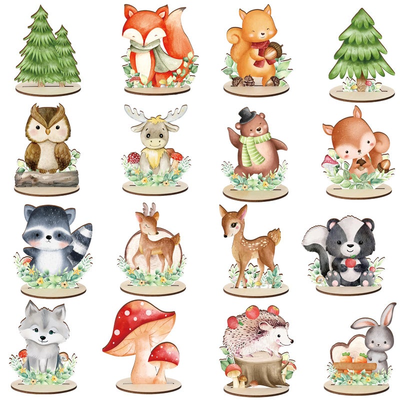 Guiqulai 16 Pcs Woodland Animals Wood Table Centerpieces, Woodland Baby Shower Decorations Animals Cutout Shapes Woodland Birthday Decorations for Baby Shower Birthday Supplies - Image 1