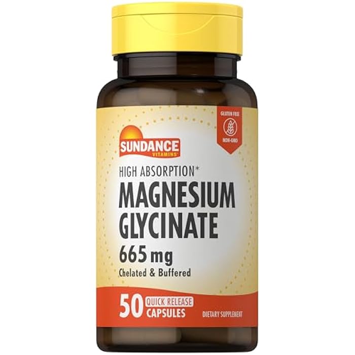 Sundance Magnesium Glycinate Capsules | 665 mg | 50 Quick Release Pills | Non-GMO and Gluten Free Supplement - Image 1