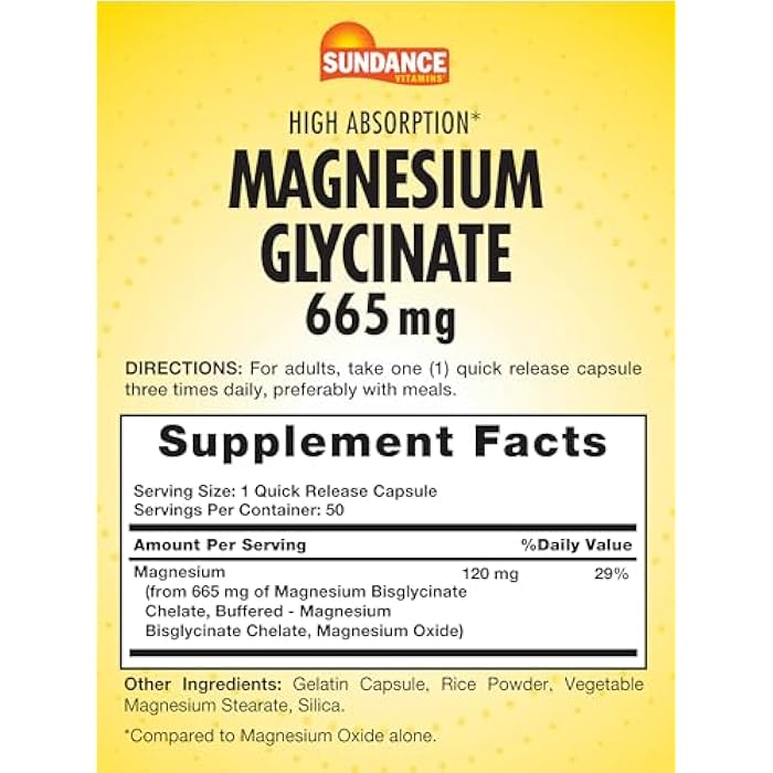 Sundance Magnesium Glycinate Capsules | 665 mg | 50 Quick Release Pills | Non-GMO and Gluten Free Supplement - Image 2