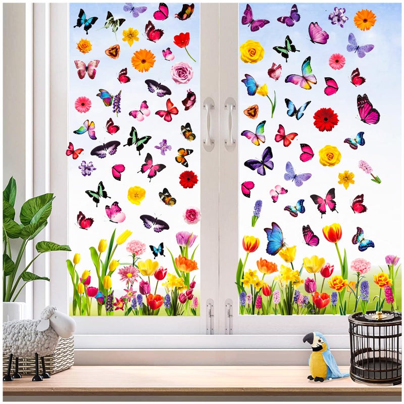QNTCCX Spring Window Clings Stickers - Enchant Your Glass Windows with 127 Pieces on 9 Sheets - Tulip, Butterfly, and Flower Designs for a Colorful Home DÃ©cor - Image 3