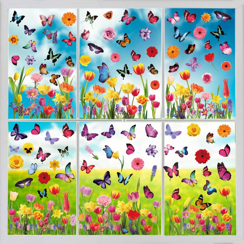 QNTCCX Spring Window Clings Stickers - Enchant Your Glass Windows with 127 Pieces on 9 Sheets - Tulip, Butterfly, and Flower Designs for a Colorful Home DÃ©cor - Image 1