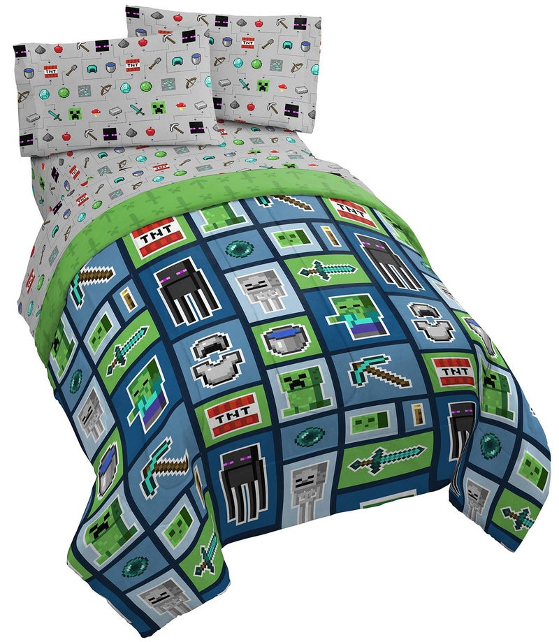 Jay Franco Minecraft Monster Hunters 4 Piece Twin Bed Set - Includes Reversible Comforter & Sheet Set - Bedding Features Creeper - Super Soft Fade Resistant Microfiber (Official Minecraft Product) - Image 1