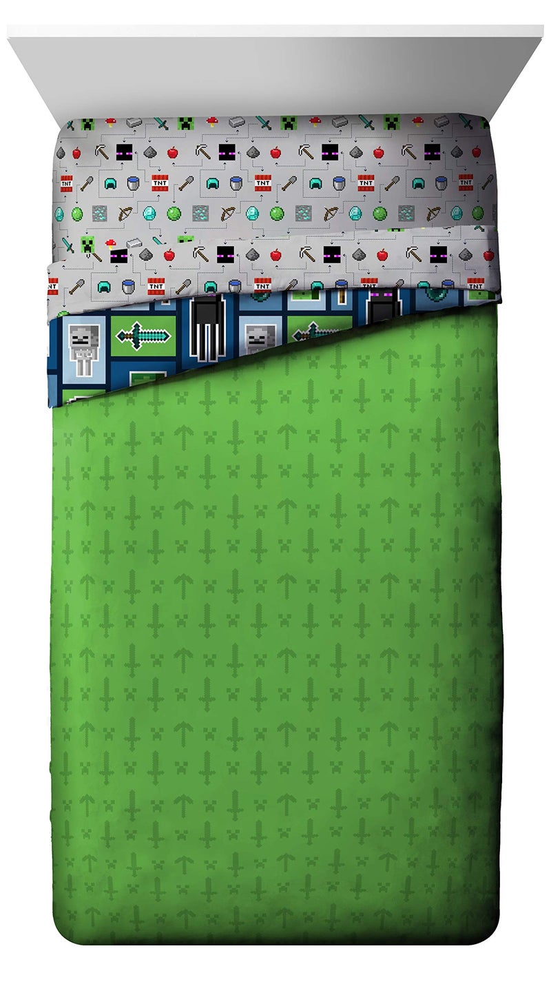 Jay Franco Minecraft Monster Hunters 4 Piece Twin Bed Set - Includes Reversible Comforter & Sheet Set - Bedding Features Creeper - Super Soft Fade Resistant Microfiber (Official Minecraft Product) - Image 3
