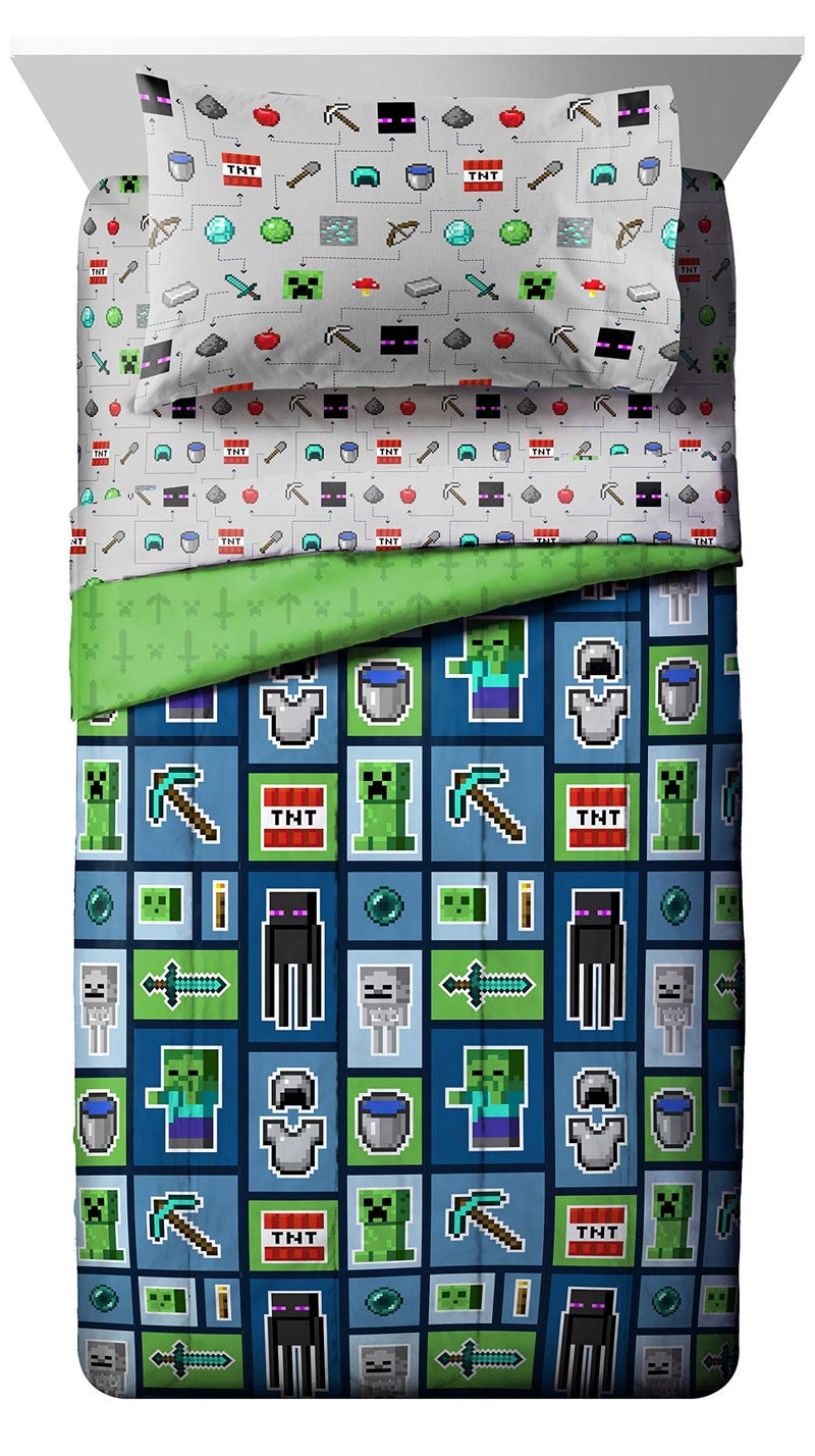 Jay Franco Minecraft Monster Hunters 4 Piece Twin Bed Set - Includes Reversible Comforter & Sheet Set - Bedding Features Creeper - Super Soft Fade Resistant Microfiber (Official Minecraft Product) - Image 2