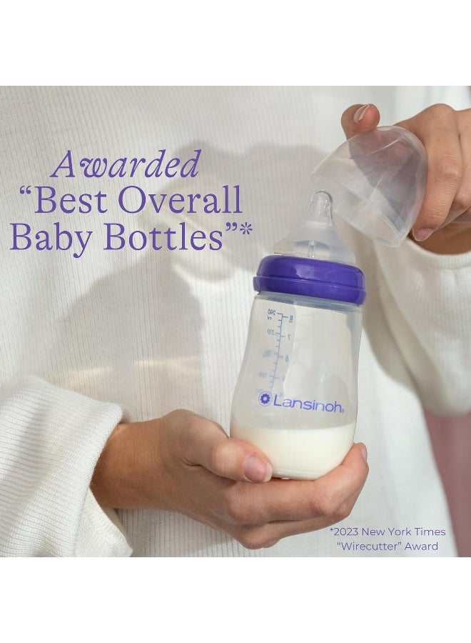 Lansinoh Anti-Colic Baby Bottles for Breastfeeding Babies, 8 Ounces, 3 Count, Includes 3 Medium Flow Nipples, Size M - Image 2