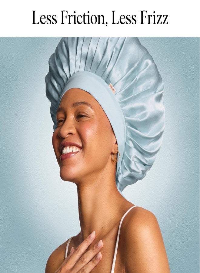 Kitsch قبعة ساتان كيتش XL للنوم - أنعم من حرير قبعة شعر للنساء - ملائمة آمنة، غطاء ليلي قابل للتعديل للشعر المجعد والمجعد - يمنع التكسر، التشابك والت thinning - أزرق ضبابي - Image 4